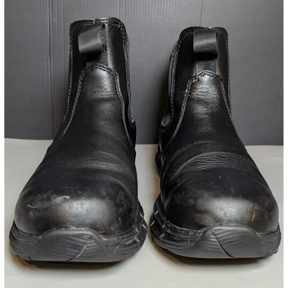 HAWX Mens Chelsea Work Boots Black Leather Slip Resistant Soft Toe 8.5D